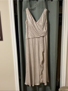 Oleg Cassini Shimmery Champagne V-Neck Maxi Dress